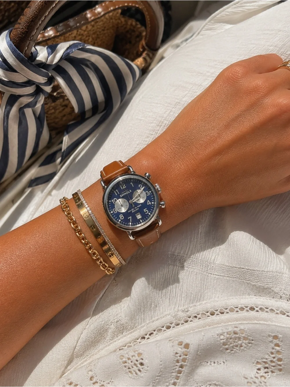 Shinola Silver and Blue Chronograph Watch